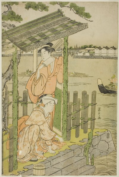 Reunindo-se em uma casa de chá na margem do rio Sumida de Chobunsai Eishi