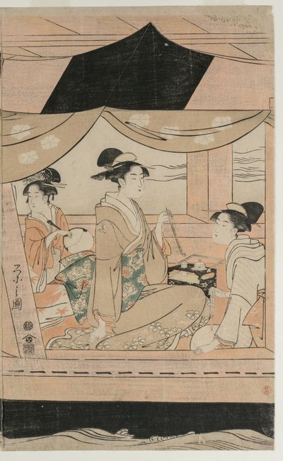 Festa no barco de recreio Kawaichimaru de Chobunsai Eishi