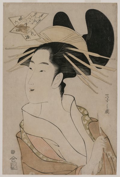 Retrato de uma cortesã segurando um cachimbo (da série The Six Immortal Poets in Modern Dress) de Chobunsai Eishi