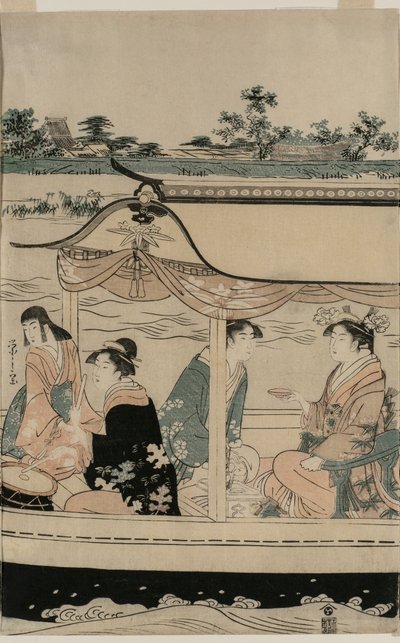 Mulheres em um barco de recreio no rio Sumida de Chobunsai Eishi