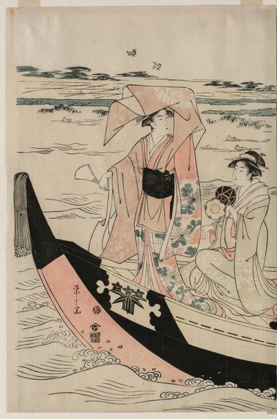 Mulheres em um barco de recreio no rio Sumida de Chobunsai Eishi