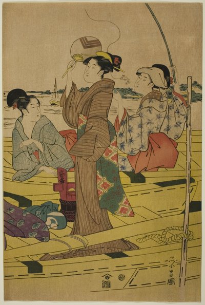 Mulheres em um barco de pesca de Chokosai Eisho