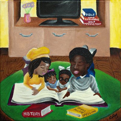 Uma Família que Lê Junta, 2015 (acrílico sobre tela) de Chris Fabor