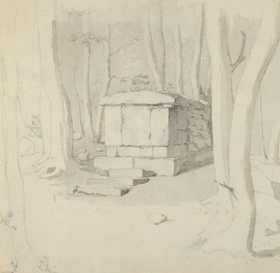 A Stone Tomb in a Forest, verso: Estudo de uma flor, 1830. de Christen Købke