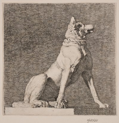 Um cachorro sentado atrás de uma antiguidade em Charlottenborg de Christen Købke