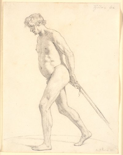 Modelo de academia masculina andando puxando cordas de Christen Købke