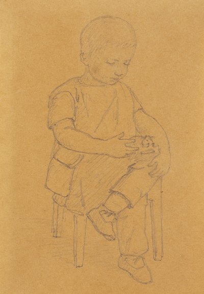O filho do artista Peter, figura inteira, sentado com um animal ou um brinquedo de Christen Købke