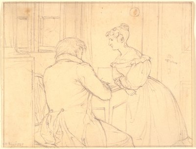 O pintor C.D.Gebauer desenha para a Virgem Margrethe Hahn de Christen Købke