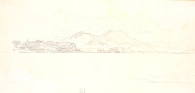 Parte da Baía de Nápoles da Villa Reale. Vesúvio ao fundo de Christen Købke