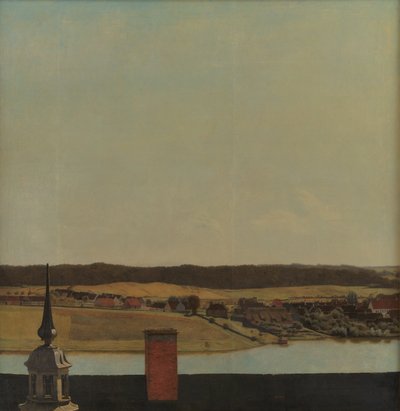 Roof Ridge do Castelo de Frederiksborg com vista para o lago, cidade e Forrest de Christen Købke