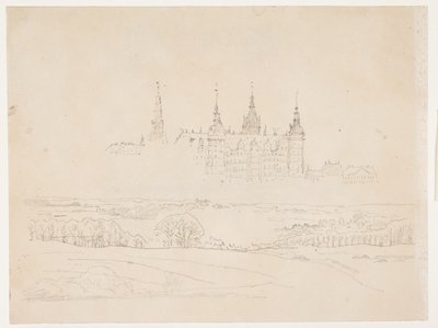 Estudo para "Paisagem de outono" de Glyptoteket. Castelo de Frederiksborg no meio termo de Christen Købke