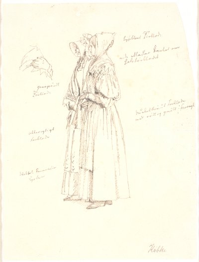 Estudo de desenho para as figuras femininas na pintura, Vista de Dosseringen por Sortedamssøen em direção a Østerbro de Christen Købke