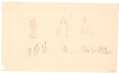 Duas linhas de esboços de figuras de Christen Købke