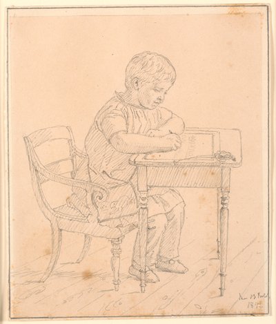 O filho do artista, Peter, a escrever numa lousa de Christen Købke