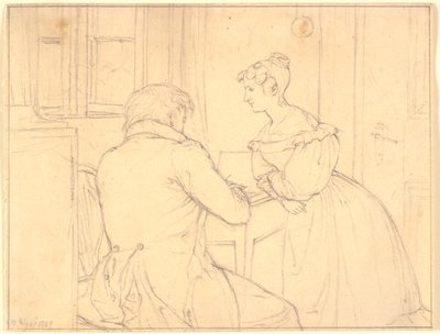 O pintor C.D.Gebauer desenha para a Virgem Margrethe Hahn de Christen Købke
