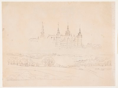 Estudo para "Paisagem de outono" de Glyptoteket. Castelo de Frederiksborg no meio termo de Christen Købke