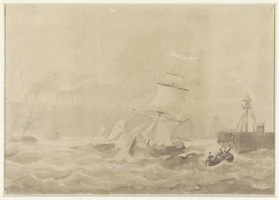 Mar agitado com navios à vela de Christiaan Cornelis Kannemans