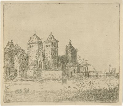Vista de um castelo com um fosso de Christiaan Friedrich Ruppe