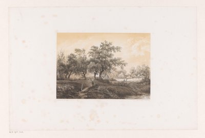 Paisagem com árvores e moinho de água de Christiaan Immerzeel