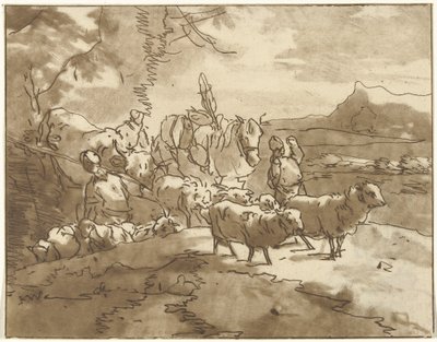 Paisagem com pastores e gado de Christiaan Josi