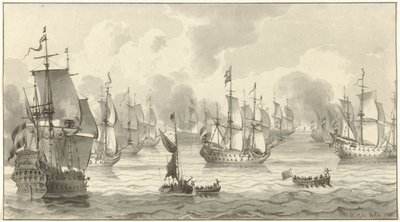 Seascape com frota de guerra de Christiaan Josi