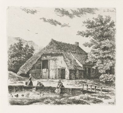 Três mulheres lavam a roupa em Beek de Christiaan Wilhelmus Moorrees