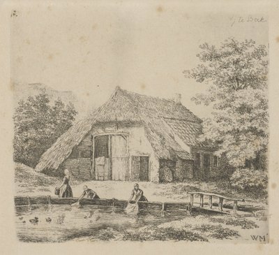 Três mulheres lavam a roupa em Beek de Christiaan Wilhelmus Moorrees