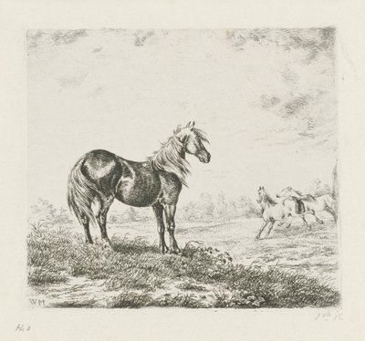 Paisagem com três cavalos de Christiaan Wilhelmus Moorrees