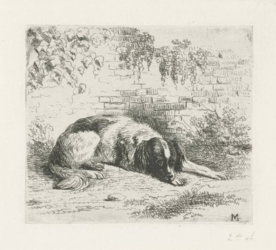 Cão deitado em frente a uma parede de Christiaan Wilhelmus Moorrees