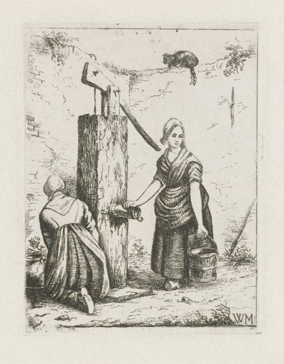 Duas mulheres numa bomba de água de Christiaan Wilhelmus Moorrees