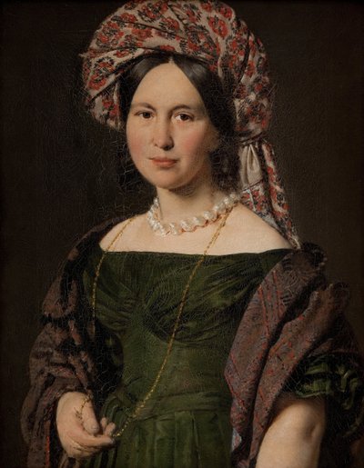 Cathrine Jensen, née Lorenzen, a esposa de artistas usando um turbante, 1842-1843 de Christian Albrecht Jensen