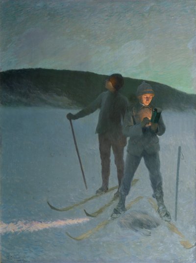 Pesca no gelo com esqui, à noite de Christian Eriksen Skredsvig