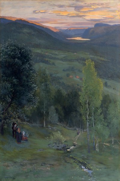 Solstício de verão, Eggedal (óleo sobre tela) de Christian Eriksen Skredsvig