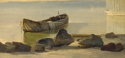 Um abrigo no Lago Starnberger, 1845 (óleo sobre papel montado no cartão) de Christian Ernst Bernhard Morgenstern