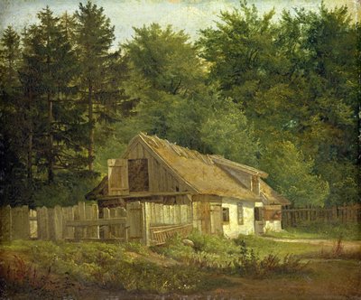Uma casa na floresta Frederiksdal perto de Copenhague, 1828 (óleo sobre papel montado no cartão) de Christian Ernst Bernhard Morgenstern