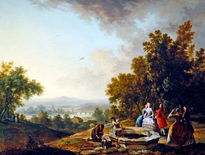 Uma Paisagem com Figuras Elegantes (óleo sobre cobre) de Christian Georg I Schutz