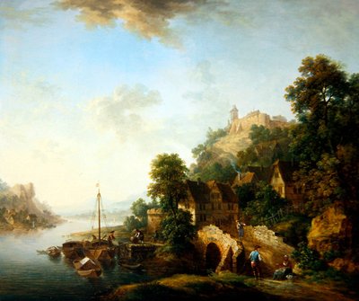 Uma Vista da Vila de Braubach (óleo sobre cobre) de Christian Georg I Schutz