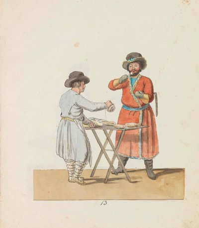 Vendedor de Kissel e cocheiro senhorial Da série The St. Petersburg Peddlers, 1799. de Christian Gottfried Heinrich Geissler