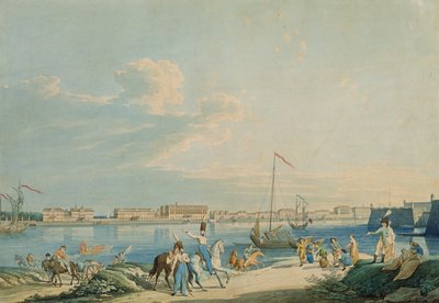 Vista do Palácio de Mármore e do lado norte da Fortaleza de Pedro e Paulo, São Petersburgo (gravura com wc) de Christian Gottlob Hammer