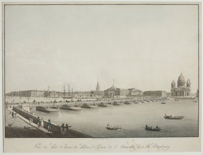 Vista da Ponte de São Isaac em Petersburgo - Christian Gottlieb Hammer (1779-1864). Gravura, aguarela, antes de 1820. Museu Estadual de História de São Petersburgo de Christian Gottlob Hammer