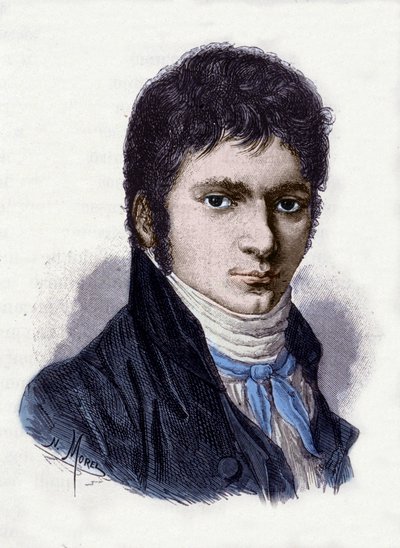 Ludwig van Beethoven (1770-1827), músico alemão, em 1802. Gravura de Morel a partir de uma miniatura de Horneman. de Christian Hornemann