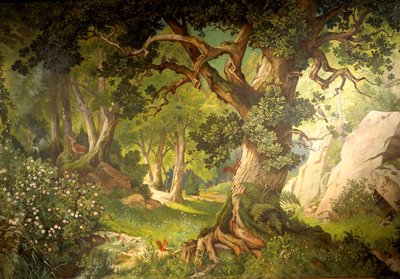 O jardim do mágico Klingsor, do ciclo Parzival, Grande Sala de Música, c.1883-84 (mural) de Christian Jank