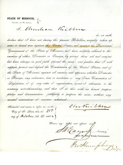 Juramento de lealdade de Christian Kribben do Missouri, Condado de St.Louis de Christian Kribben