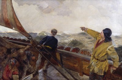 Leif Erikson descobre a América de Christian Krohg