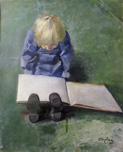 Pequeno Ebbe lendo de Christian Krohg