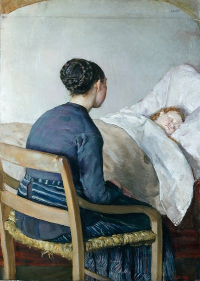 Mãe à cabeceira do seu filho doente de Christian Krohg