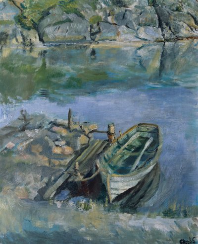 Barco a remo com cais de Christian Krohg