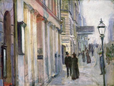 A esquina da rua Karl Johan e Dronningens (Queens) (óleo sobre tela) de Christian Krohg