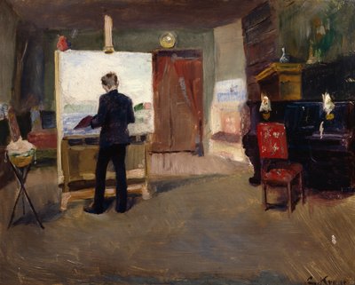 O pintor Nils Hansteen no seu estúdio de Christian Krohg