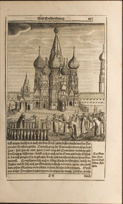 Ilustração de Moscou das Viagens ao Grão-Duque de Moscovo e ao Rei da Pérsia por Adam Olea de Christian Lorenzen Rothgiesser
